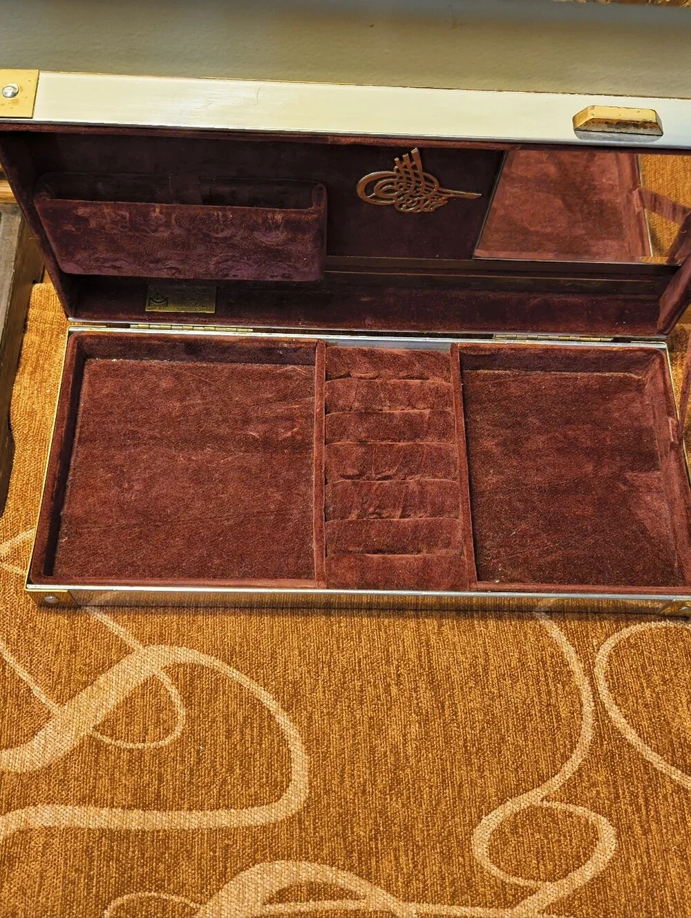Mid-Century Patchwork Cityscape Brass/Chrome Gentlemen's Jewelry Box